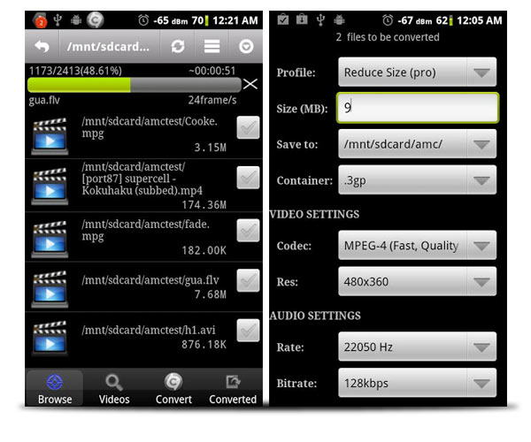 ajustes video converter android