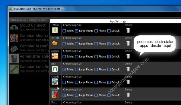 borrar aplicaciones android bluestacks