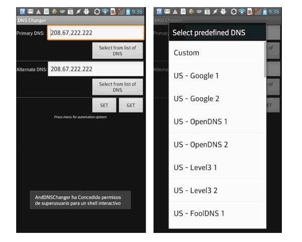 cambiar dns android