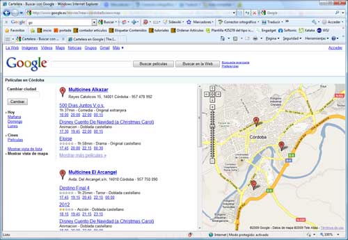 cartelera cines google mapa