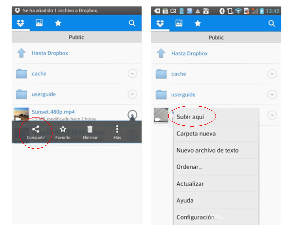 compartir archivos dropbox android