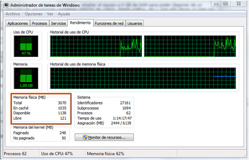 consumo ram windows 7