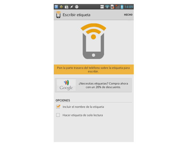 grabar pegatina nfc