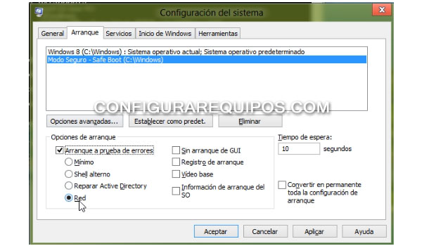 msconfig windows 8 modo seguro