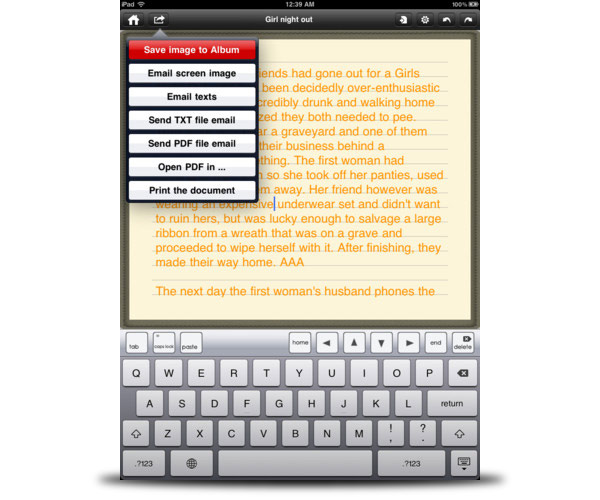 notepad ipad texto