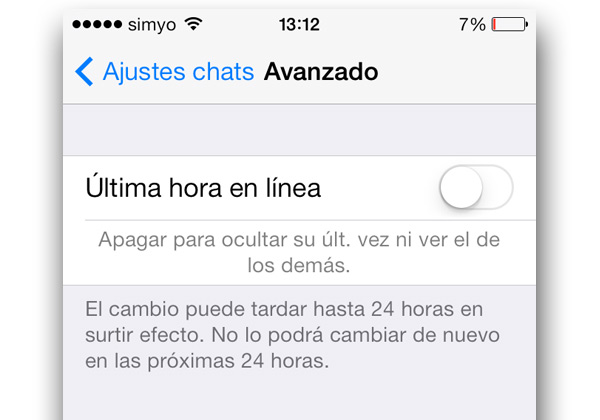 ocultar hora conexion whatsapp