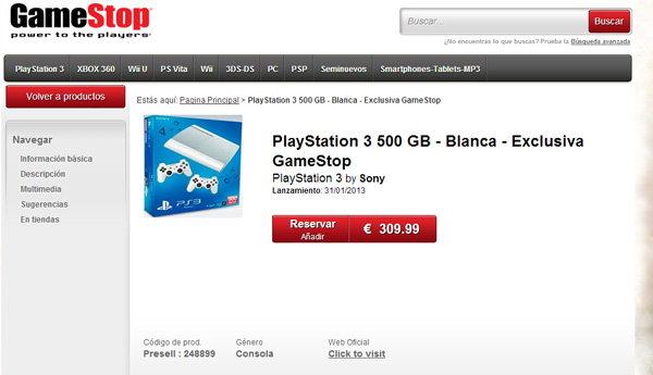 playstation 3 blanca gamestop