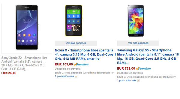 precio galaxy s5 xperia z2 nokia  amazon