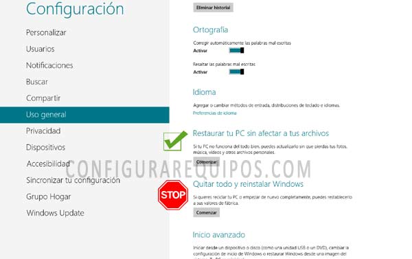 restaurar windows 8