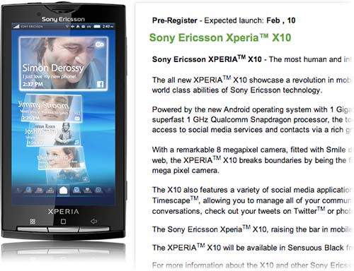 sony ericsson xperia x10 vodafone