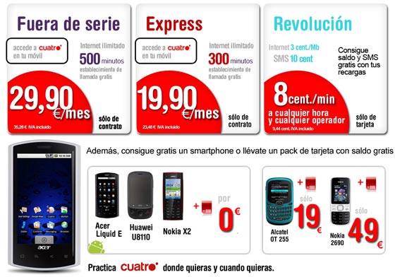 tarifas movil internet cuatro