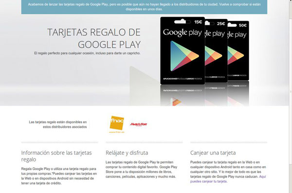 tarjetas regalo google play