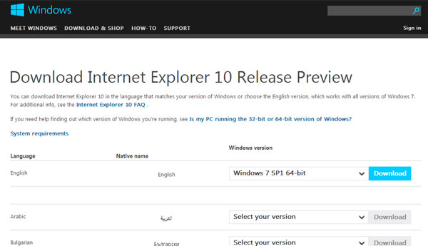 windows 7 internet explorer 10 preview