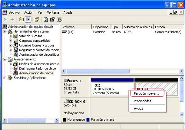 Vacilar servidor James Dyson Crear particiones en Windows XP..
