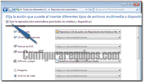 desactivar reproduccion automatica windows 7 3