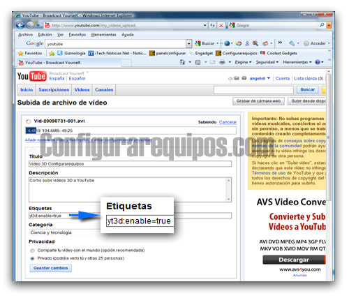 Cmo subir videos 3d a YouTube